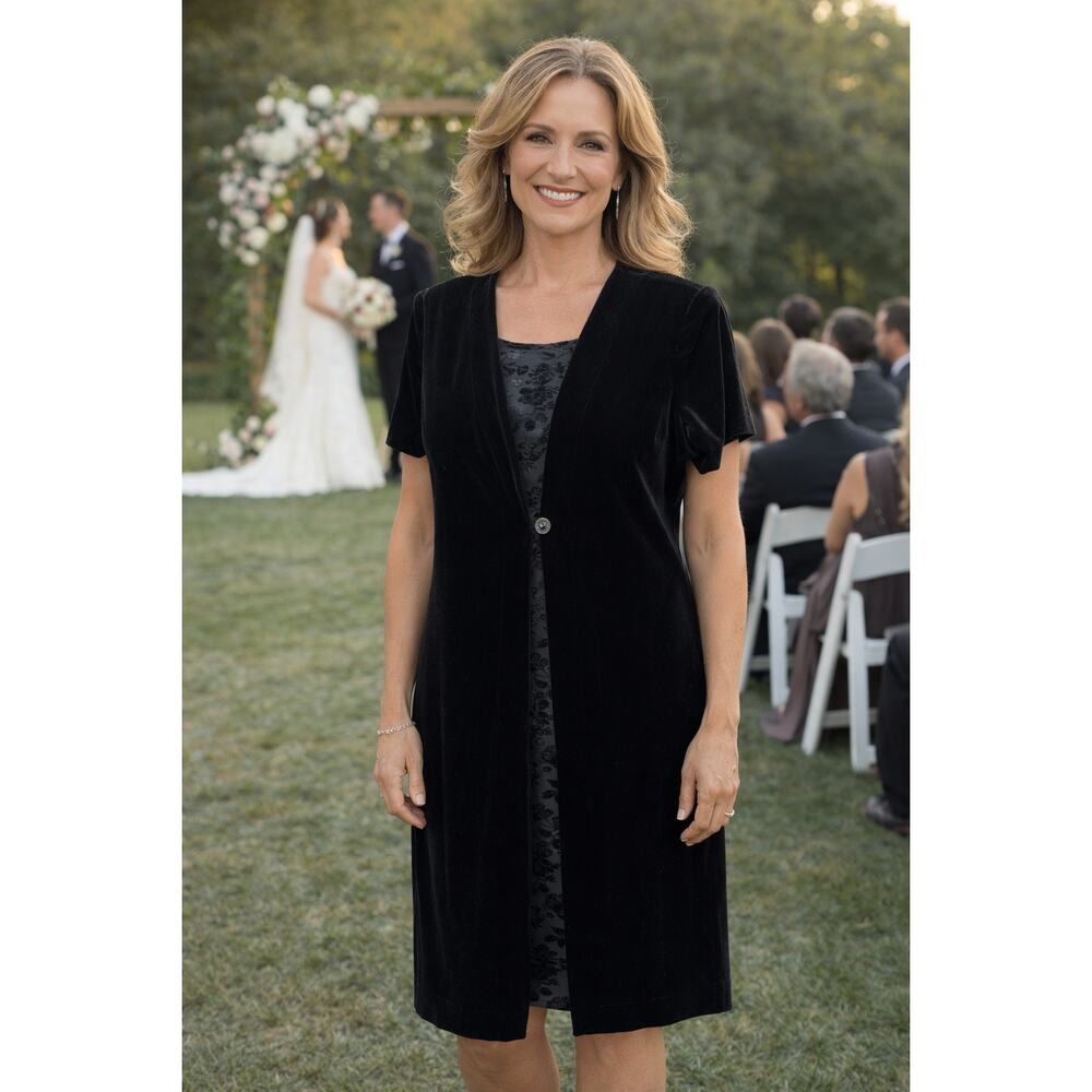 Vintage Another Thyme Velvet Velour Dress w Jacket 14 Black Floral Whimsigoth